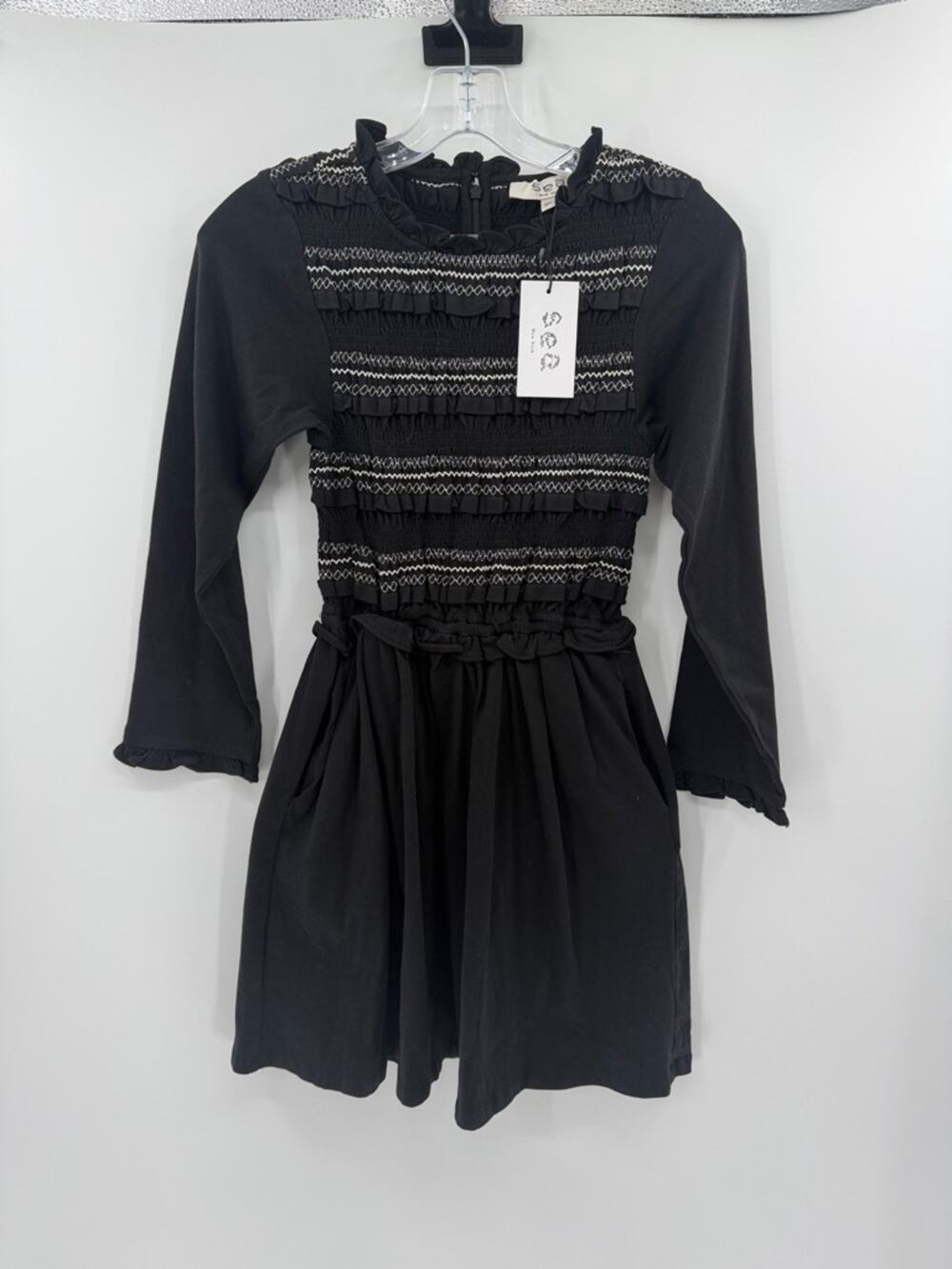 Sea New York Girls Mable Cambric LS Smocked Dress - Black - 12Y - New with tags